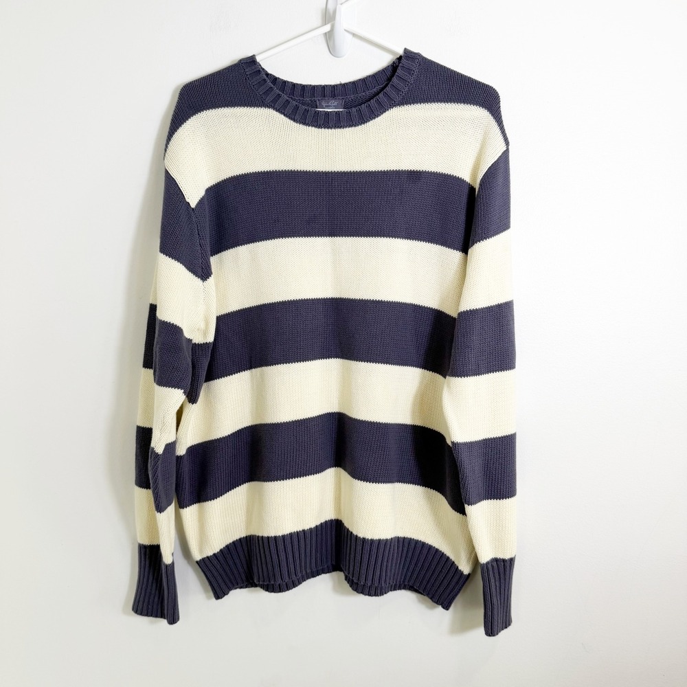 John Galt Sweater Women One Size Blue Cream Striped Cotton Oversized MH320